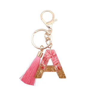 Valentine Gift Custom Pink Plush Letter Acrylic Resin Tassel Glitter Bag Keychain Handmade Pendant Car Keychain