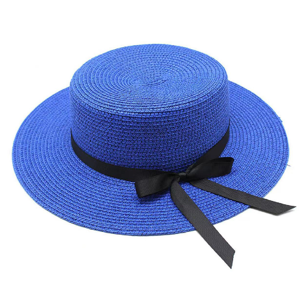 Adjustable Beach Sun Hat Summer Straw Boater Hat Women's Summer Hat with Ribbon