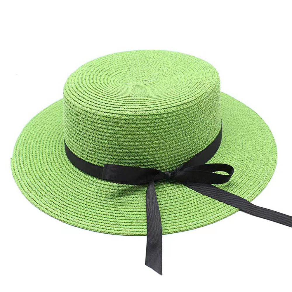 Adjustable Beach Sun Hat Summer Straw Boater Hat Women's Summer Hat with Ribbon