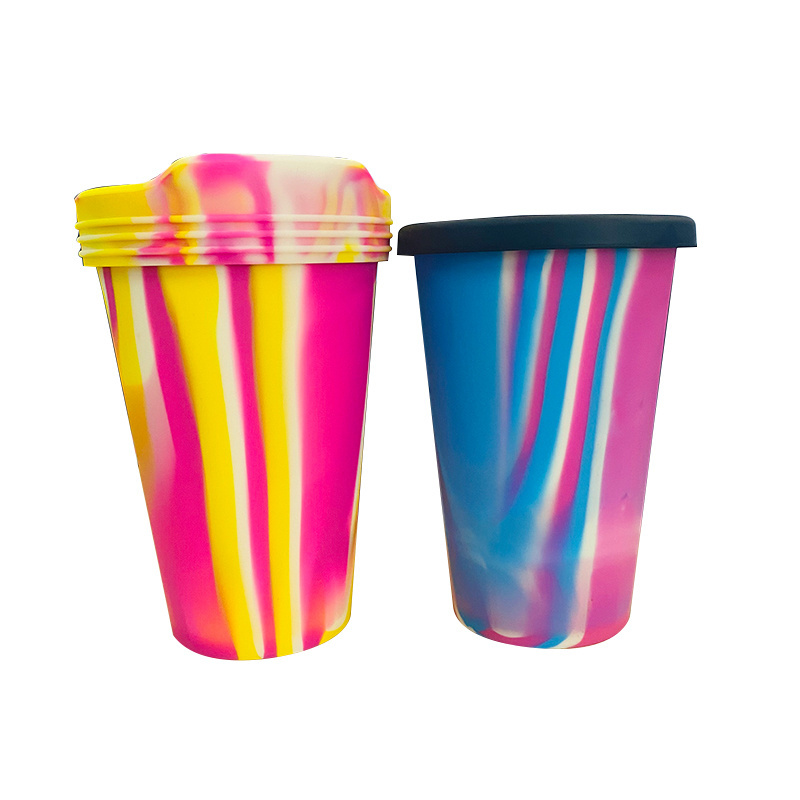 Unbreakable Reusable Silicone Tumbler Cups with Lids and Straws Durable Safe Silicone Pint Glasses