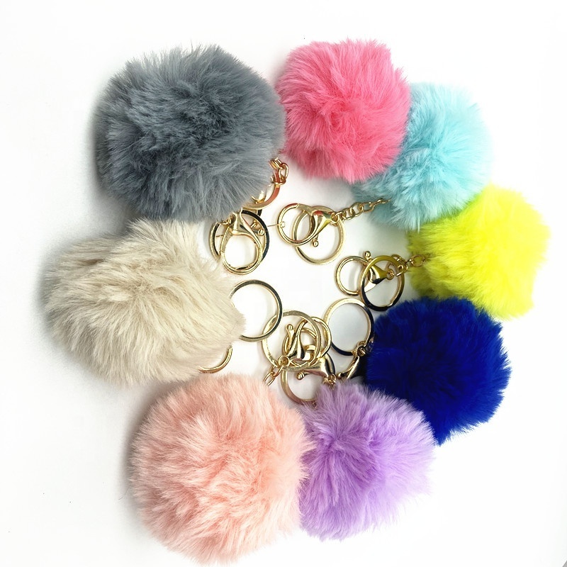 Pom Keyring Fuzzy Pink Fur Ball Puffball Key Chain Furry Furball Keychain Puff Ball Keychains