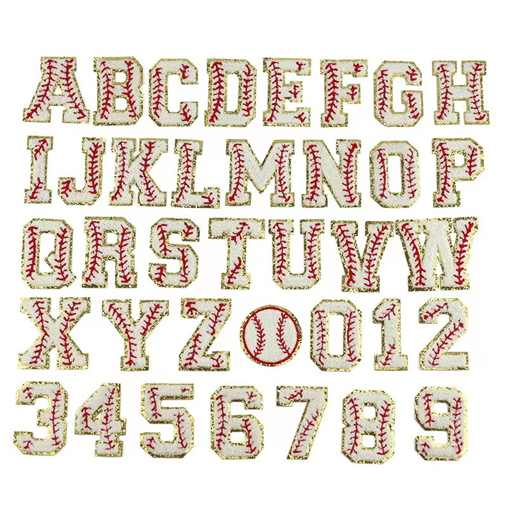 Glitter Baseball Sublimation Alphabet 26 Baseball Chenille Letters/Baseball Jersey Glitter Letters Numbers