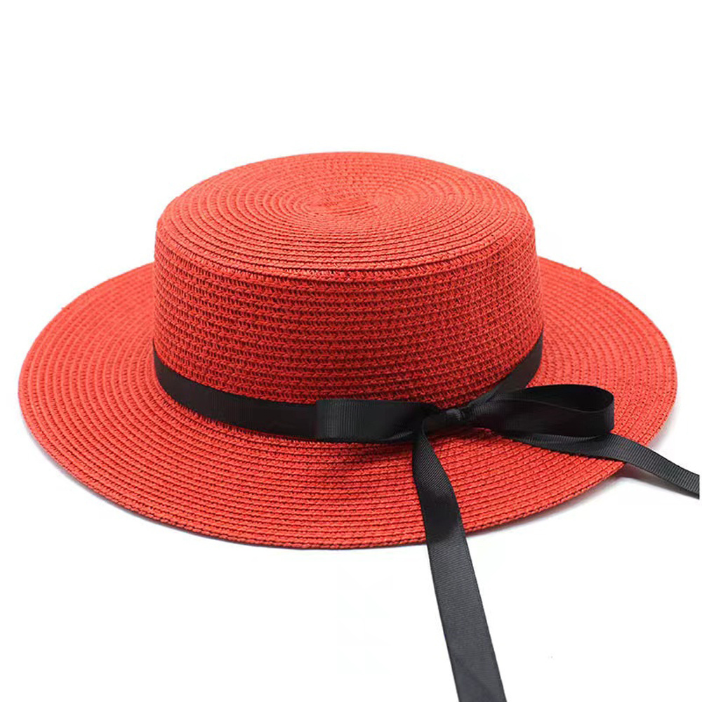 Adjustable Beach Sun Hat Summer Straw Boater Hat Women's Summer Hat with Ribbon