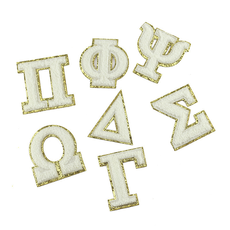 Hot Sale Delta Chenille Glitter Patches Greek Letter Sorority Fraternity Glitter Patches Iron On Self Adhesive Backing