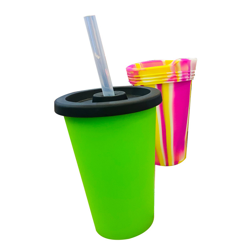 Unbreakable Reusable Silicone Tumbler Cups with Lids and Straws Durable Safe Silicone Pint Glasses