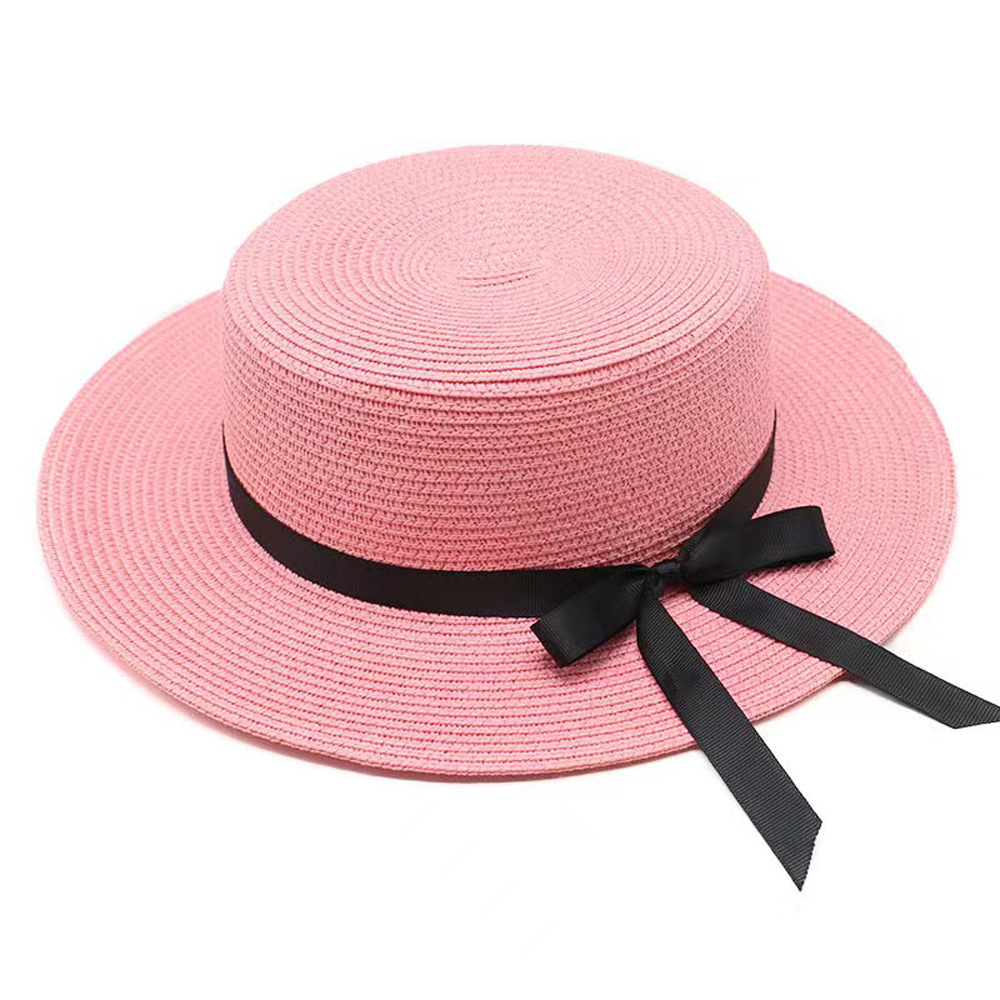 Adjustable Beach Sun Hat Summer Straw Boater Hat Women's Summer Hat with Ribbon