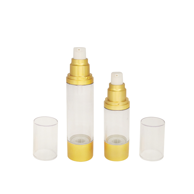 15ml 30ml 50ml Refillable Cosmetic Twist Vacuum Airless Oil  Lotion Spray Pump Bottle with Golden Lids