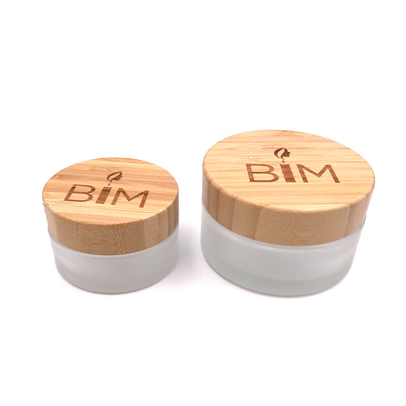 Luxury custom Cosmetic packaging 5ml 10ml 20ml 50ml 100ml Empty Clear frosted glass face Cream jar with bamboo lids