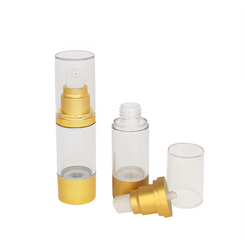 15ml 30ml 50ml Refillable Cosmetic Twist Vacuum Airless Oil  Lotion Spray Pump Bottle with Golden Lids