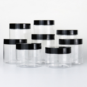 Transparent PET Round 200ml 250ml 300ml 500ml Clear Body Butter Plastic Jar With Gold Screw Lid 4oz 8oz