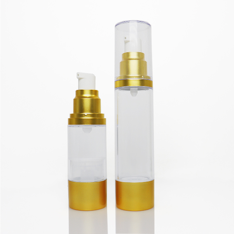 15ml 30ml 50ml Refillable Cosmetic Twist Vacuum Airless Oil  Lotion Spray Pump Bottle with Golden Lids