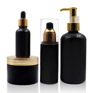 100ml 250ml PET plastic black airless cosmetic skincare lotion pump bottle with gold pump lid