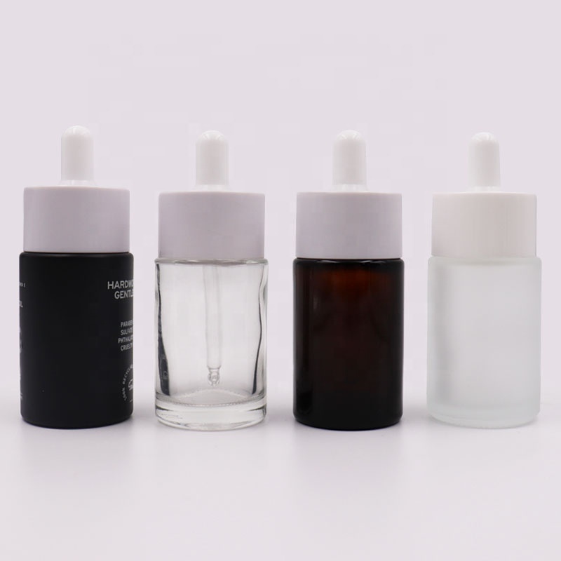 Matte yellow green 1oz flat shoulder wide mouth white lid frosted serum dropper bottle 30ml Welllive