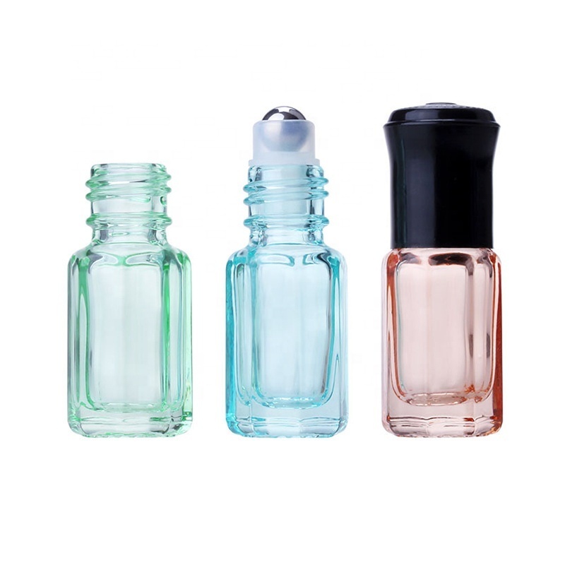 Wholesale empty perfume 3ml 6ml 12ml clear octagon attar glass essential oil roller bottles