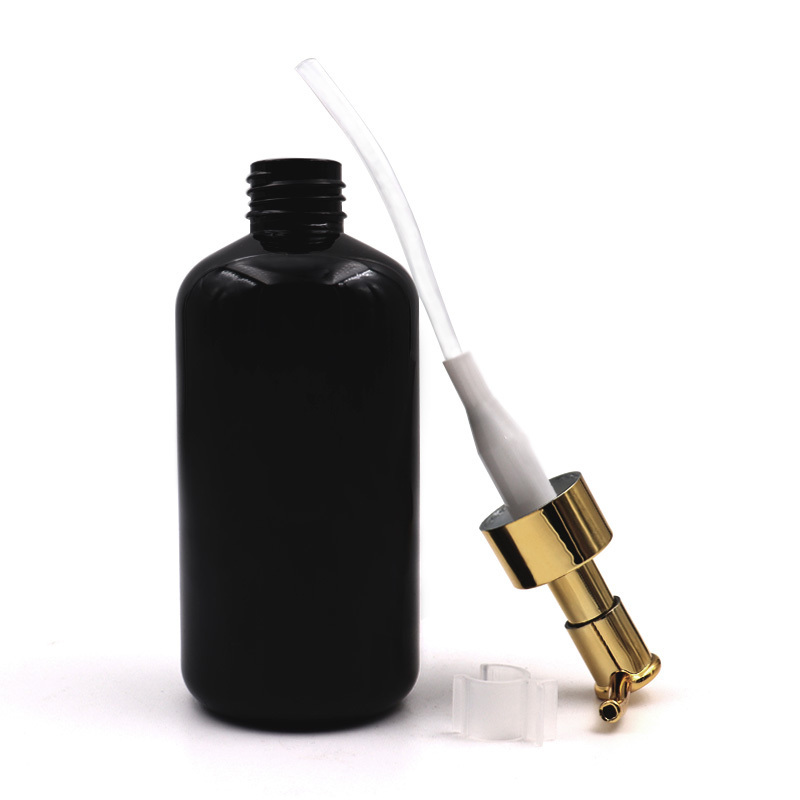 100ml 250ml PET plastic black airless cosmetic skincare lotion pump bottle with gold pump lid