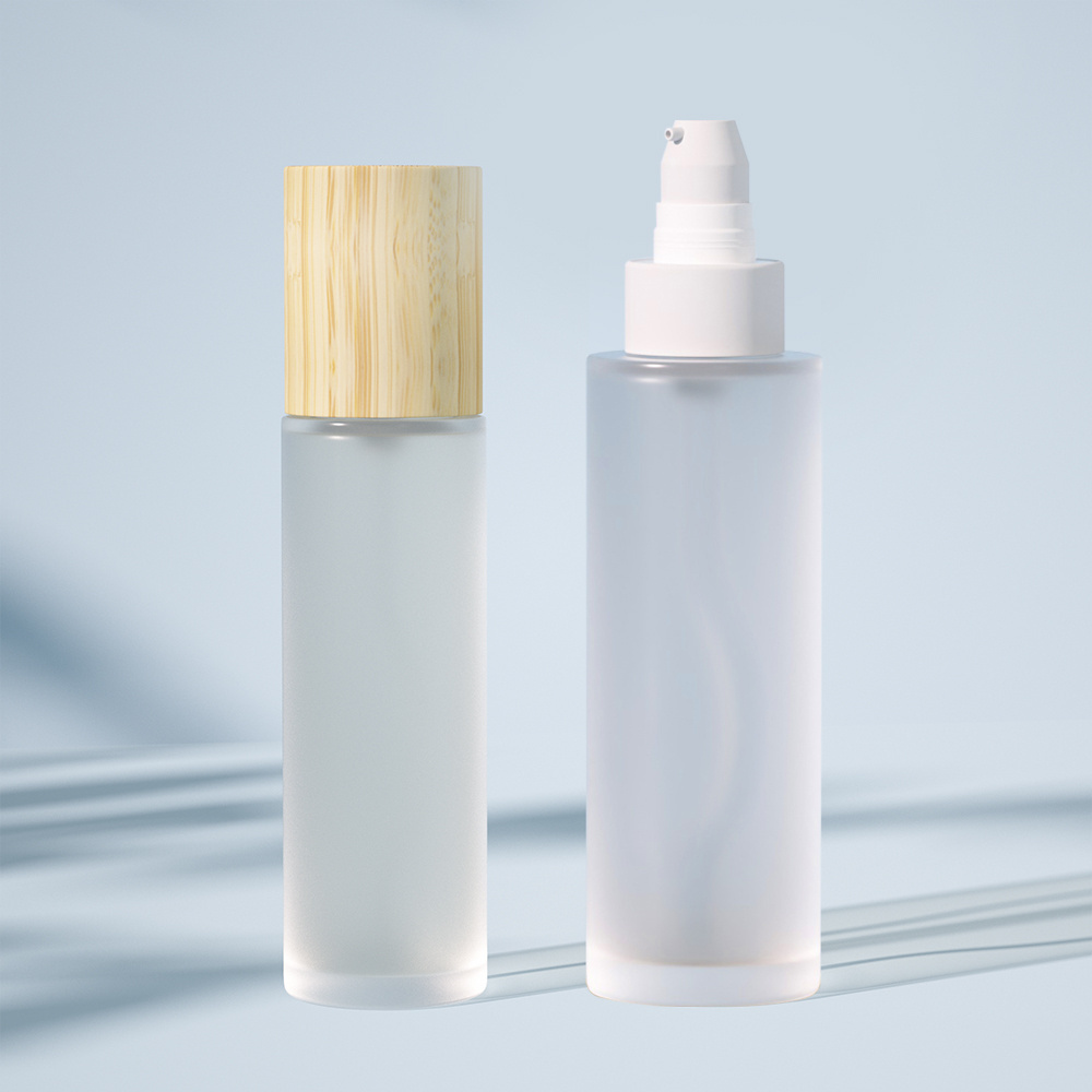 Empty bamboo cosmetic packaging 30ml 50ml 60ml 80ml 100ml 120ml fine mist lotion frosted glass spray bottle with wood bamboo lid