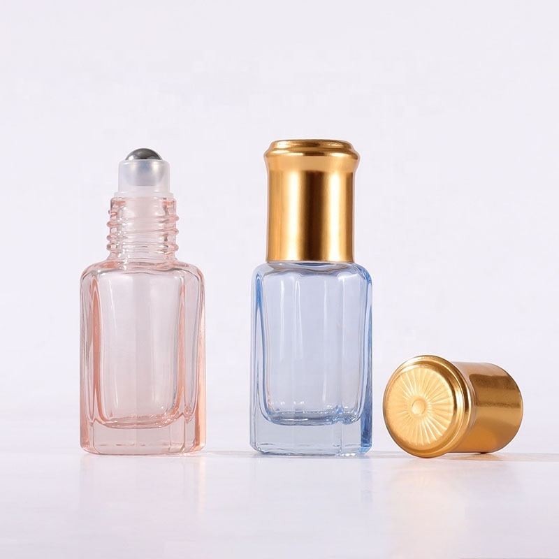 Wholesale empty perfume 3ml 6ml 12ml clear octagon attar glass essential oil roller bottles