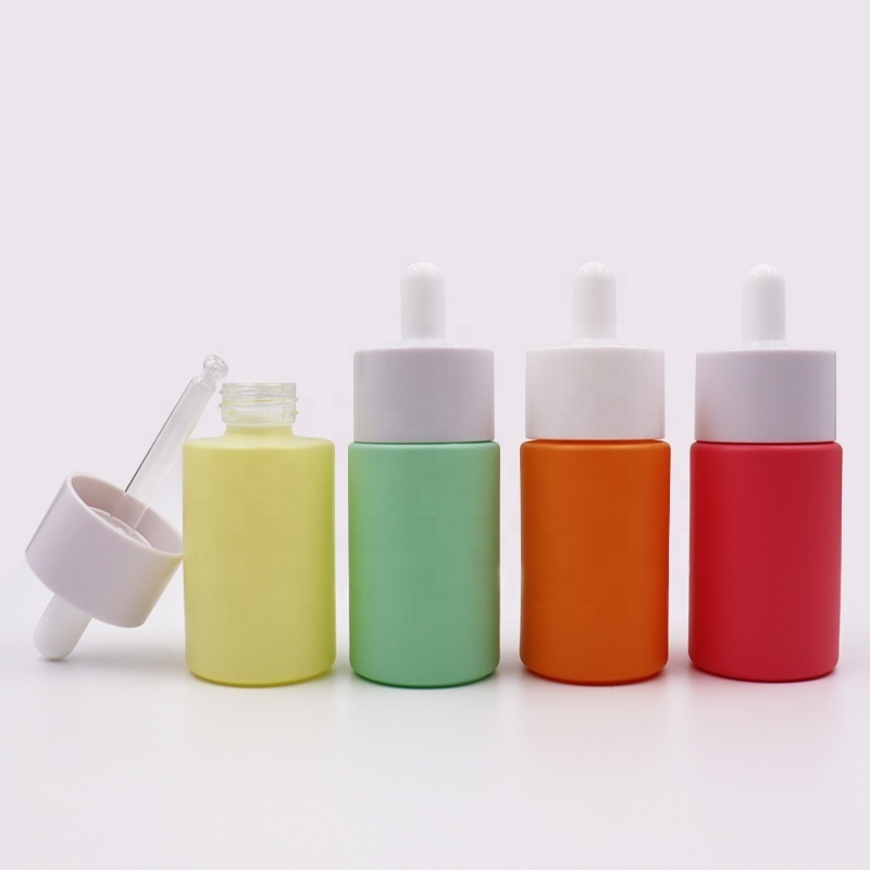 Matte yellow green 1oz flat shoulder wide mouth white lid frosted serum dropper bottle 30ml Welllive