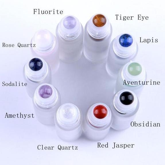 Empty Gemstone Roller Bottle 10ml Essential Oil Perfume Glass Roll On Bottle With Colorful Roller Ball