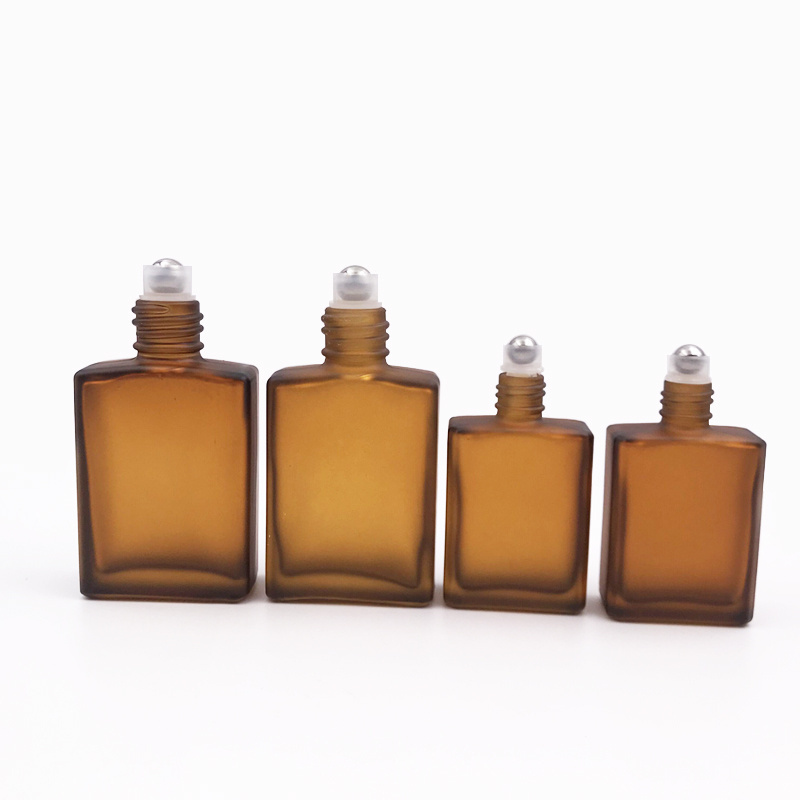 Custom print square 10ml 15ml 30ml 50ml 100ml clear brown perfume roller glass bottle for skin care virgin coconut oil