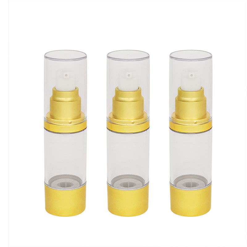 15ml 30ml 50ml Refillable Cosmetic Twist Vacuum Airless Oil  Lotion Spray Pump Bottle with Golden Lids