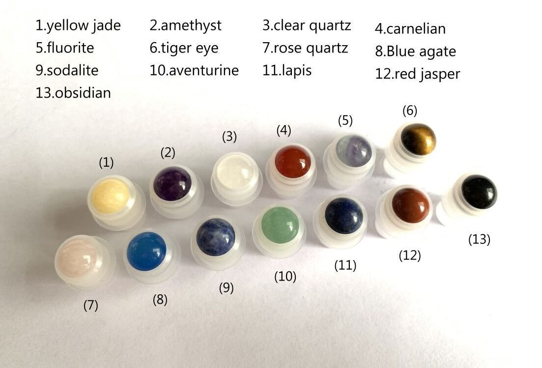 Empty Gemstone Roller Bottle 10ml Essential Oil Perfume Glass Roll On Bottle With Colorful Roller Ball