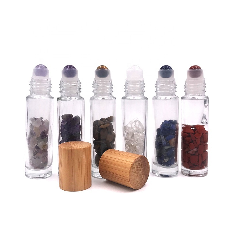 Empty Gemstone Roller Bottle 10ml Essential Oil Perfume Glass Roll On Bottle With Colorful Roller Ball