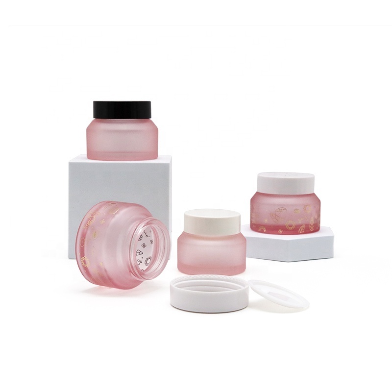 Frosted pink color 15g 30g 50g oblique shoulder body scrub container empty 1oz glass cream jar for sale