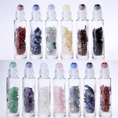 Empty Gemstone Roller Bottle 10ml Essential Oil Perfume Glass Roll On Bottle With Colorful Roller Ball