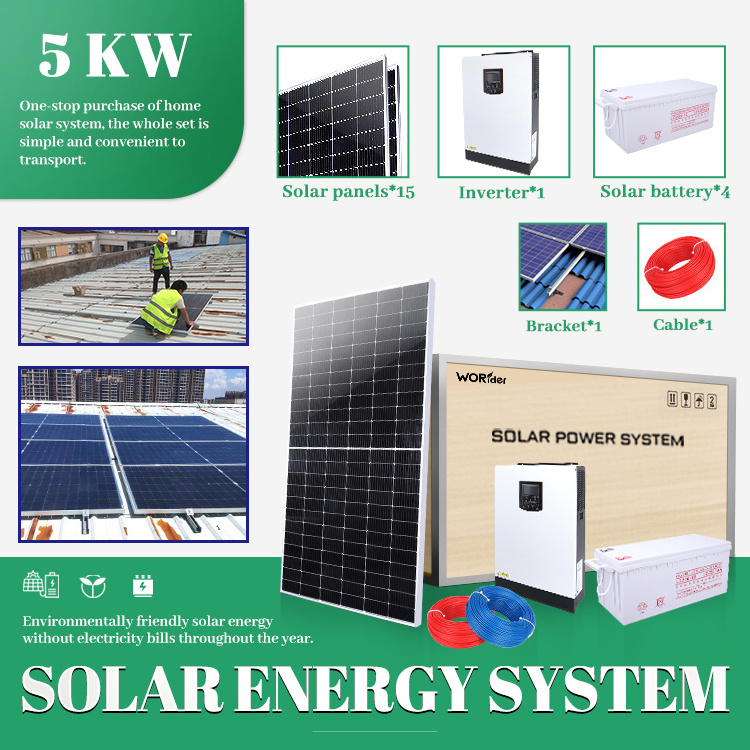 Good Quality 5000 W Solar Panel 5 Kw Complete Solar Generator Kit For Home Use