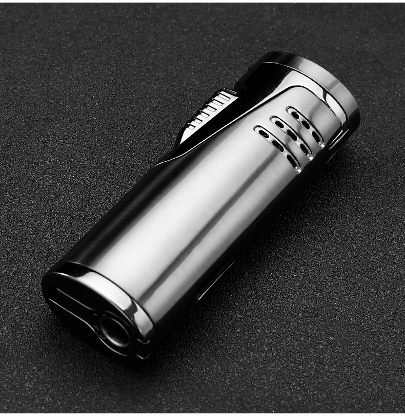 Qianxun High-Grade Metal Cigar Lighters Multi-Function Cigar Punch With Transparent Window Double Jet Blue Flame Torch Lighter