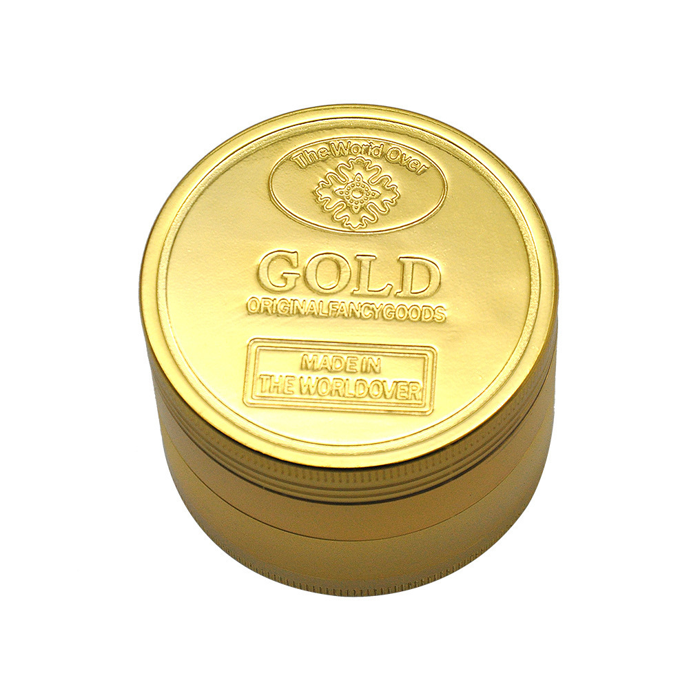 Hot Sale 60mm Gold Coin Shape Metal Herbal Grinders  4 Layers Custom Logo Spice Tobacco Herb Grinders Smoking Accessories