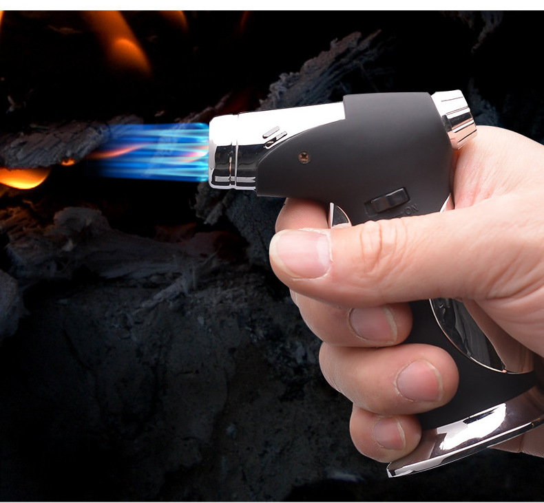 2023 Wholesale Portable Cigar Four Flame Lighter Custom Windproof Butane Kitchen Torch Lighters BBQ Flamethrower