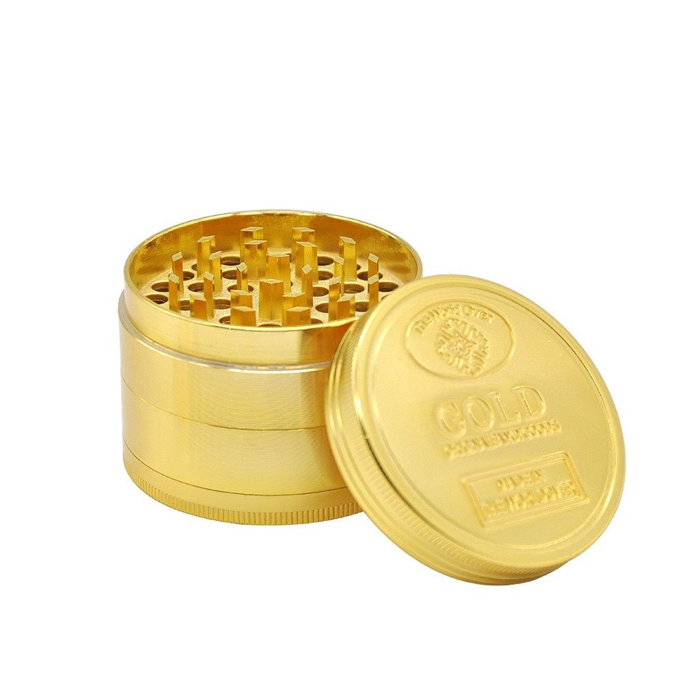 Hot Sale 60mm Gold Coin Shape Metal Herbal Grinders  4 Layers Custom Logo Spice Tobacco Herb Grinders Smoking Accessories