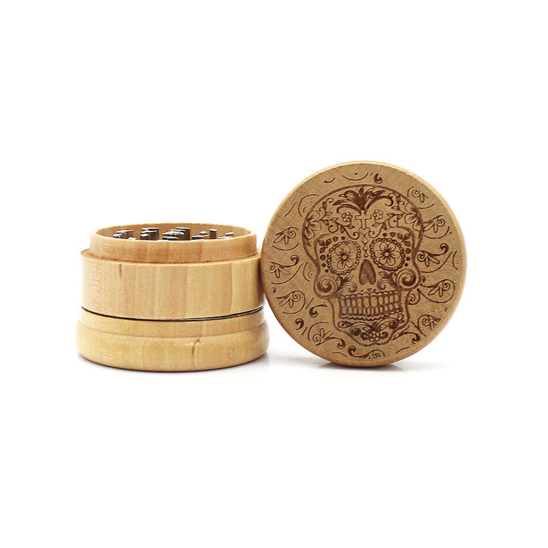 2022 New Design Premium Custom Logo 3 Piece 63MM  Laser UV Printing Tobacco Grinder Smoke Shop Wooden Herb Grinder