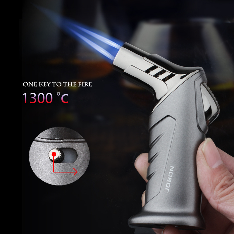 2022 Jet Blue Flame Gas Butane Refillable Custom Logo Cigar Gun Torch Lighter With Safety Lock For Smoking Accessory Cigarette