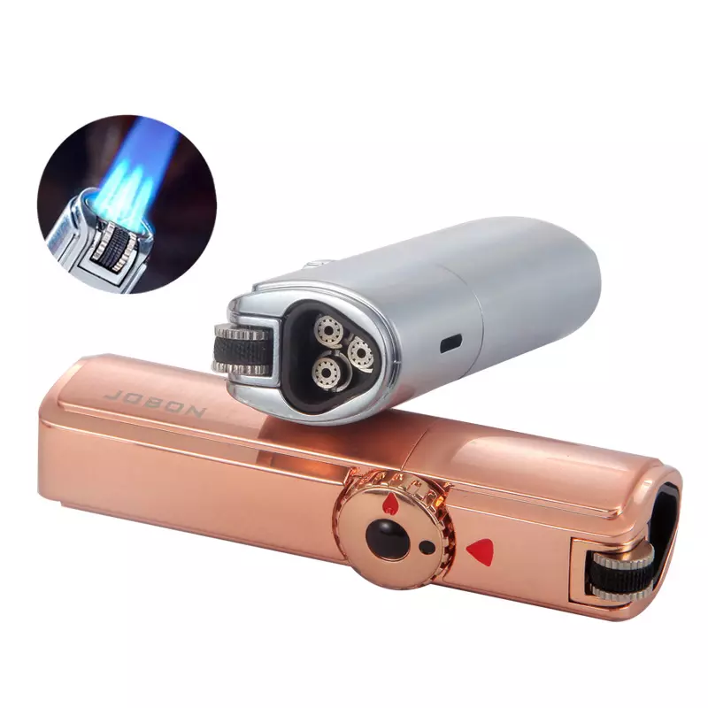 2022 Vintage Fancy Cigarette Smoke Customized Metal Jet Flame Butane Gas Torch Flint Lighter With Gift Box