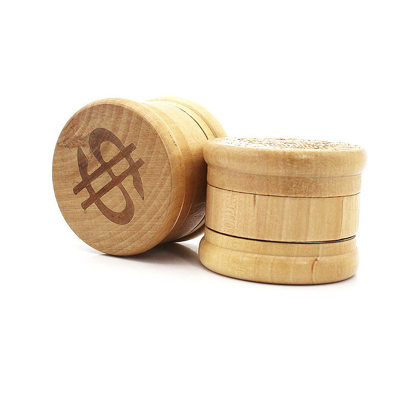 2022 New Design Premium Custom Logo 3 Piece 63MM  Laser UV Printing Tobacco Grinder Smoke Shop Wooden Herb Grinder