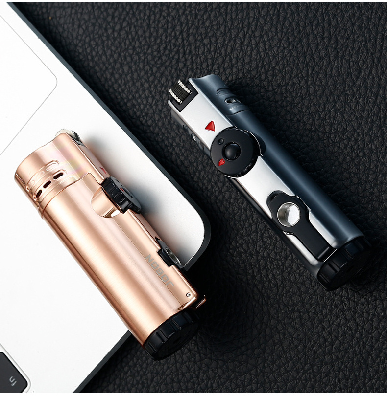 Jet Four Flame Gas Torch Lighter Butane Gas Smoking Cigar Torch Lighter With Multifunctional Cigar Accessories