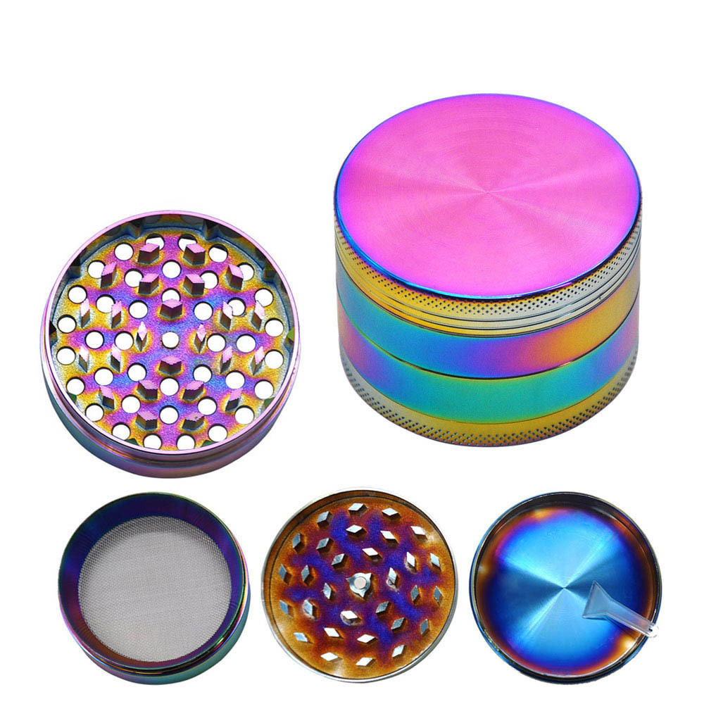 Qianxun Wholesale High Quality OEM/ODM 4 Layers 40mm/50mm/55mm/63mm/75mm Zinc alloy Colorful Metal Tobacco Dry Herb Grinder