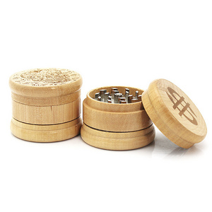 2022 New Design Premium Custom Logo 3 Piece 63MM  Laser UV Printing Tobacco Grinder Smoke Shop Wooden Herb Grinder