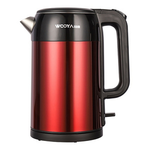 retro style 1.7L 1500W red metallic kettle with shiny steel exterior brewing hot tea and coffee