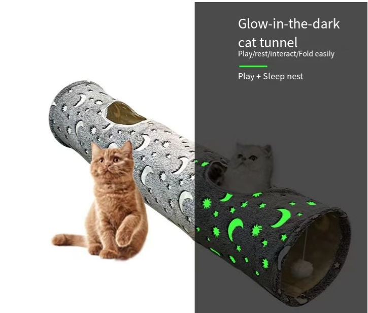 Rolling Chinchillas tunnel Light up drill hole passage foldable wash pet cat toy