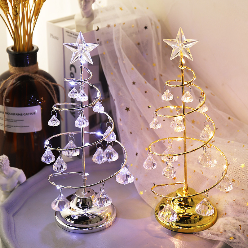 2023 Navidad Luces Table Decoration Supplies Acrylic Christmas Tree Gift Crystal Led Light With Colorful Crystal Ornaments