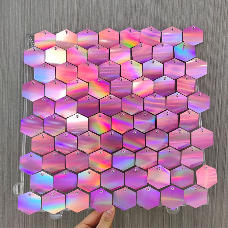 Iridescent Party Sequin Backdrop Glitter Hexagon 3d Shiny Shimmer Wall Sequin Panel For Wedding Birthday Party Decoration