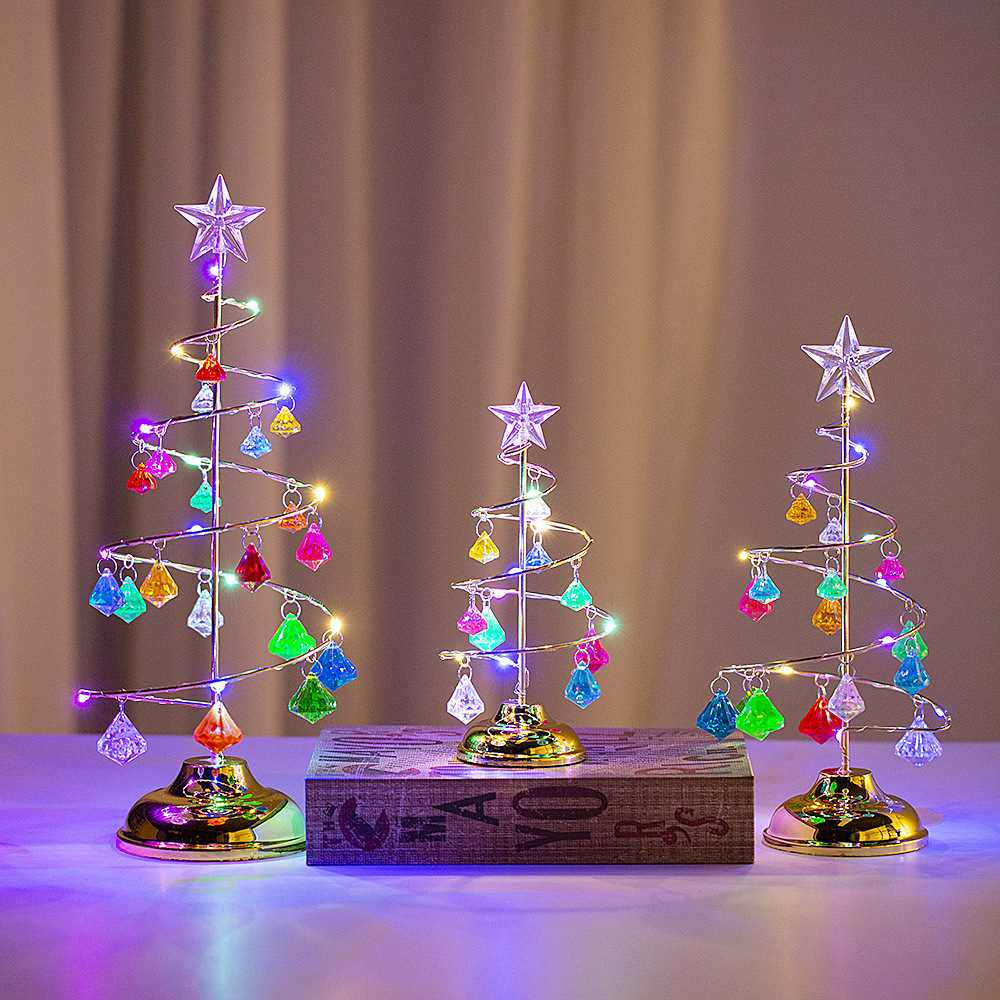 2023 Navidad Luces Table Decoration Supplies Acrylic Christmas Tree Gift Crystal Led Light With Colorful Crystal Ornaments