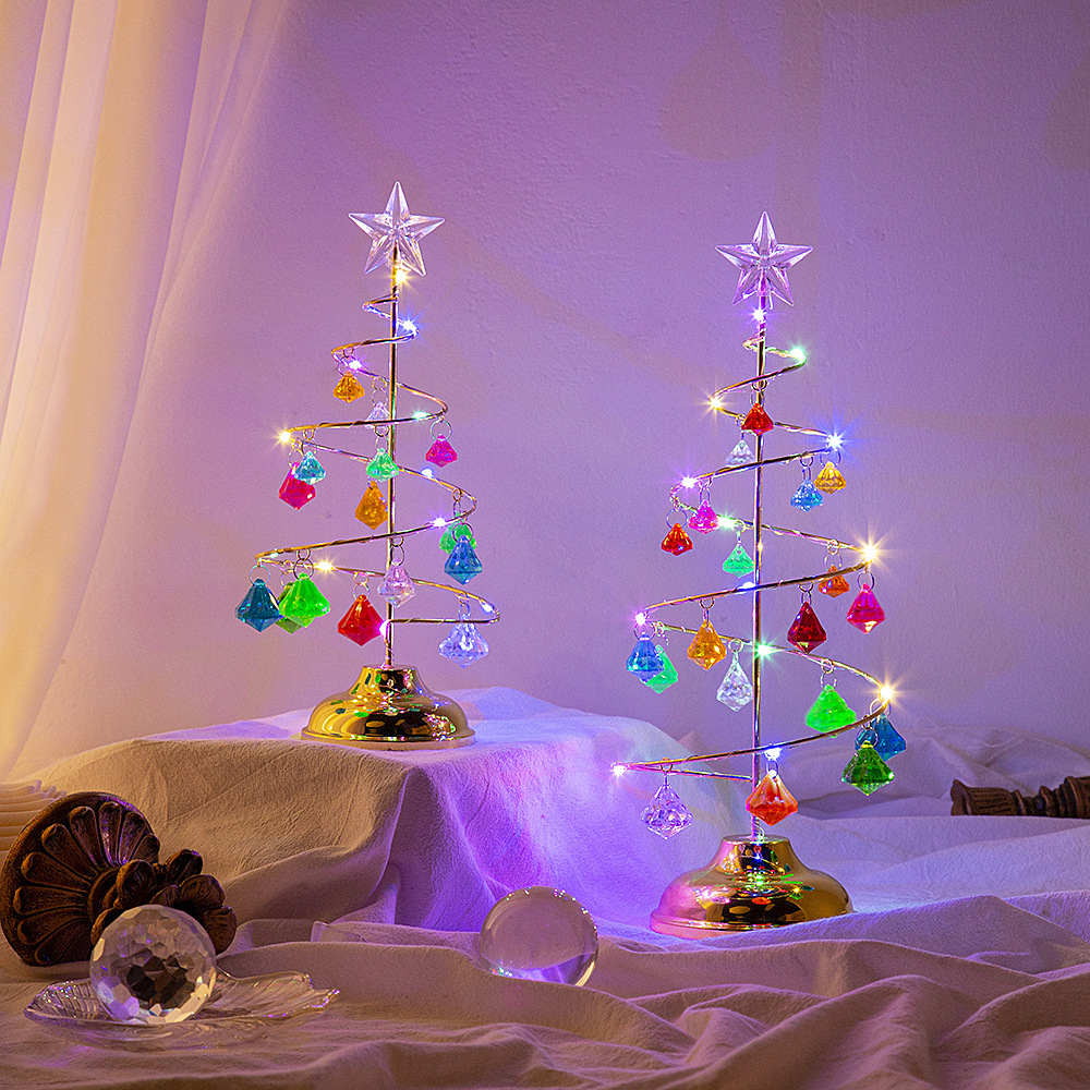 2023 Navidad Luces Table Decoration Supplies Acrylic Christmas Tree Gift Crystal Led Light With Colorful Crystal Ornaments