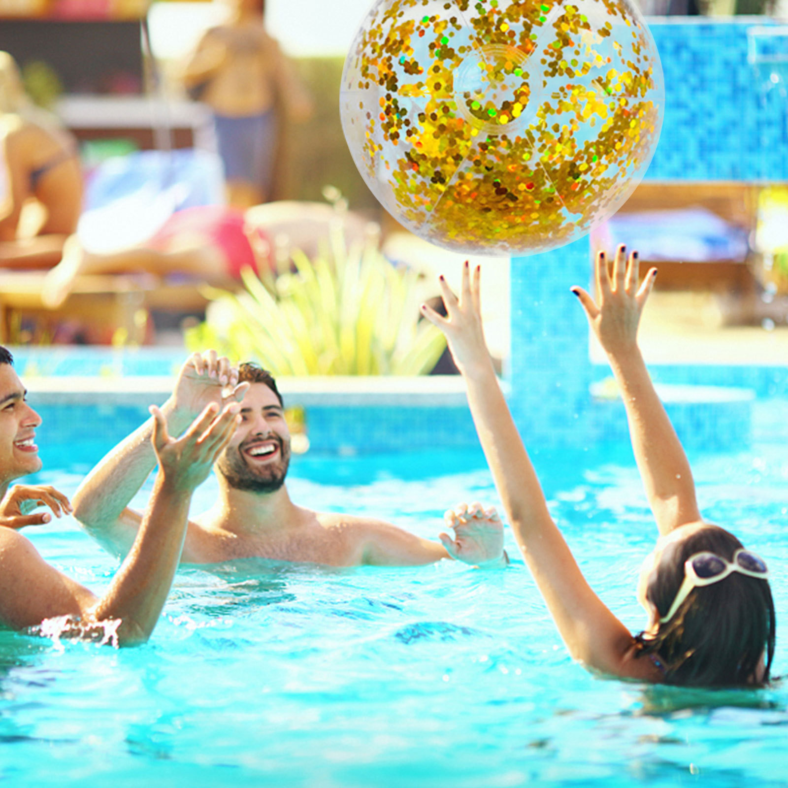 Summer 40cm 60cm Transparent Pvc Inflatable Sequin Beach Ball Sequin Balls Water Toy Photo Prop Swimming Pool Beach Party