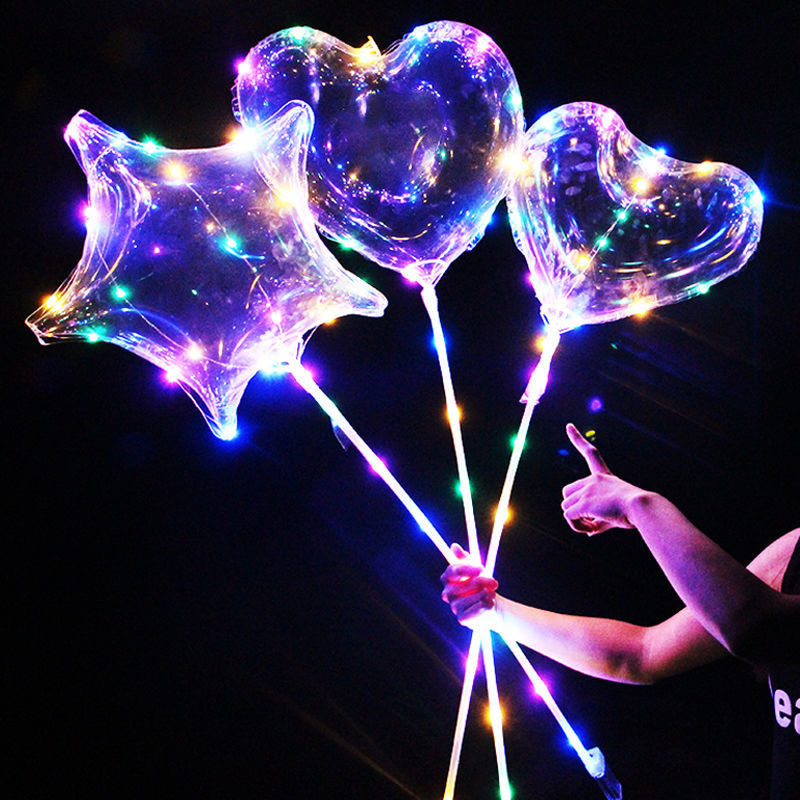 Wholesale Transparent Clear Pvc Bobo Bubble Globos Ballon Luminous Led Light Up Flashing Bobo Balloons With Handle Sticks