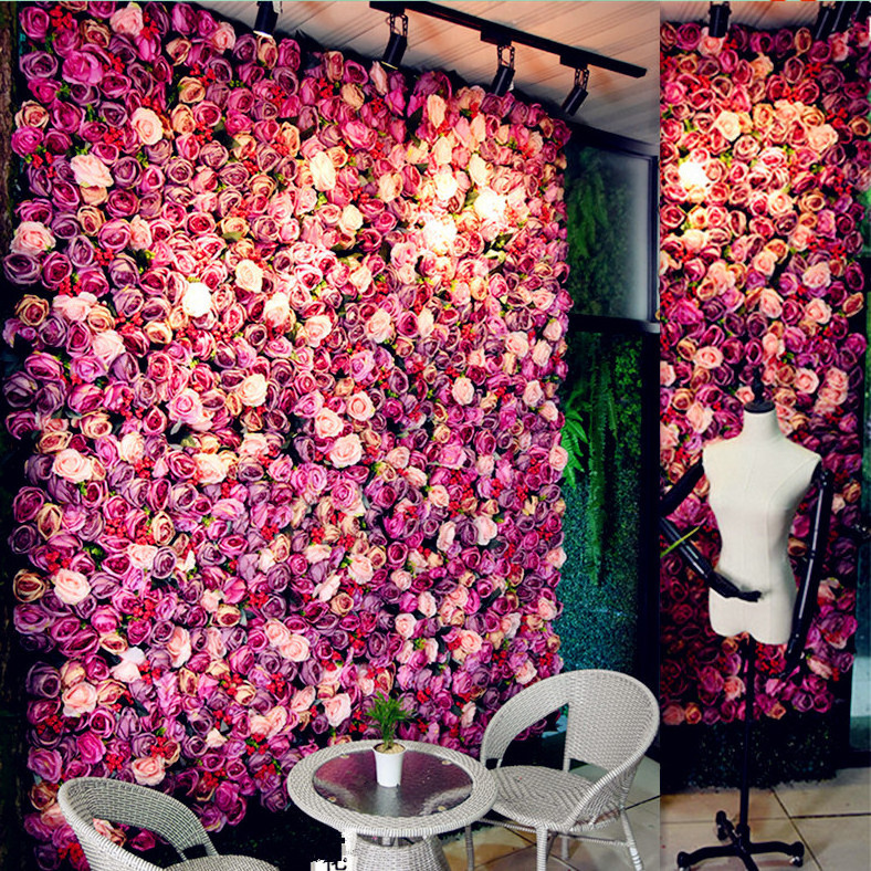 Custom Party Decorative Artificial Silk Rose 3d Pink Flower Wall Panel Backdrop Purple For Wedding Party Wall Decor